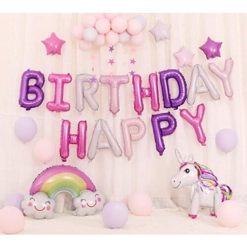 Birthday Party Supplies Cartoon Unicorn Aluminum Film Balloon for Childrens Day Decoration Happy Birthday Balloons Set