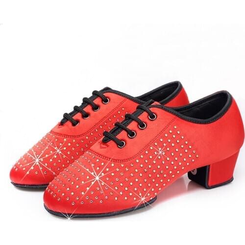 USHINE EU26-40 Black Red Gold Silver Black Children Ballroom Dance Shoes Rhinestones BDballet Latin Dance Shoes Kids Girls woman