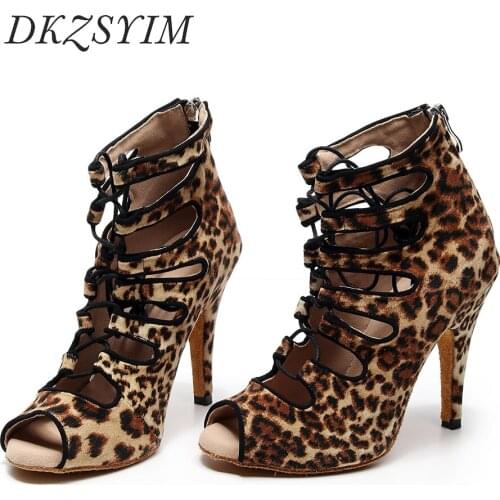 DKZSYIM Lace-Up Latin Dance Shoes Women Professional Ballroom Salsa Tango Dance Shoes Cuban Heels 8.5CM Practice Dance Shoes