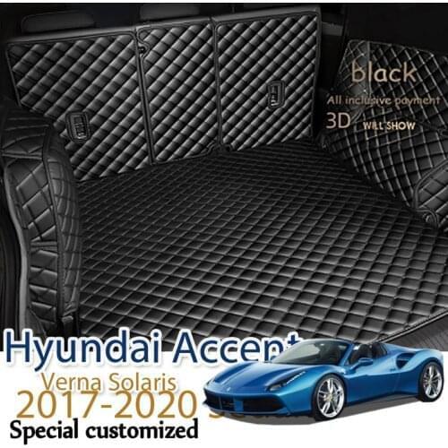Leather Car Trunk Mat For Hyundai Accent Verna Solaris 2017-2020 Sedan Cargo Liner Accessories Interior Boot