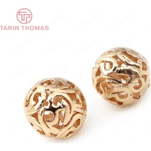 6PCS 8.5MM 10MM 24K Champagne Gold Color Plated Brass Hollow Round Beads High Quality Diy Jewelry Accessories