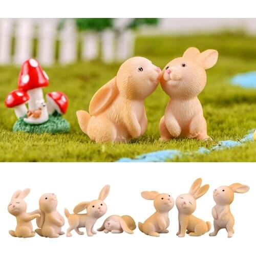 7 Packs Mini Rabbit Figurines Ornaments Rabbit Garden Miniature Figurines for Ornament Desk Home Craft