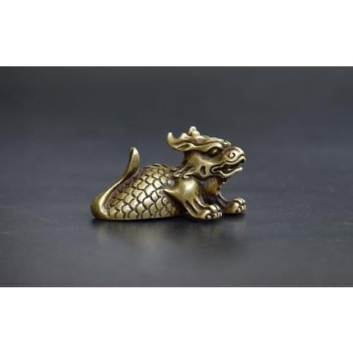 Mini ) Delicate Chinese Old-style Brass Carved Dragon Fish Auspicious Statue