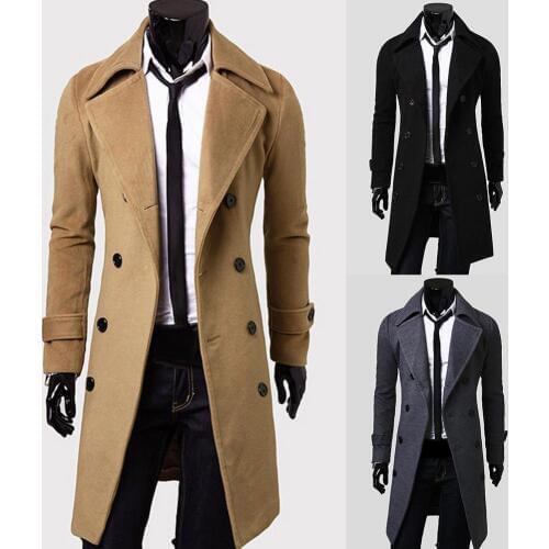 Fashion Coat Men Wool Coat Winter Warm Solid Long Trench Jacket Breasted Business Casual Overcoat Parka пальто мужское