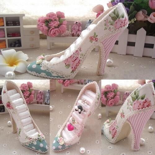 Fashion Flower High-heeled Shoe Tiered Ring Holder Display Jewelry Organizer