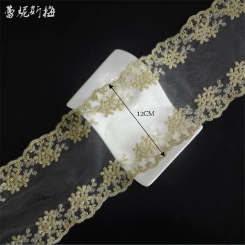 Delicate 2Yard Gold Thread White Net Dress Lace Trim Embroidery Lace Accessories Mesh 12cm bowknot DIY LJ0059