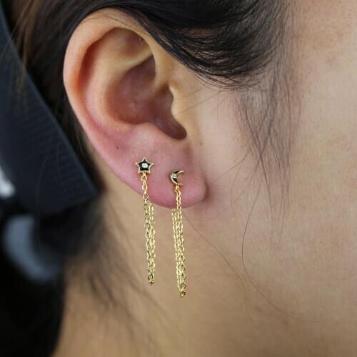 Wholesale Valentines Gift Korean Gold Plated Girl Women Earrings Gold Color Neon Enamel Star Moon Charm Stud Chain Earring 2021