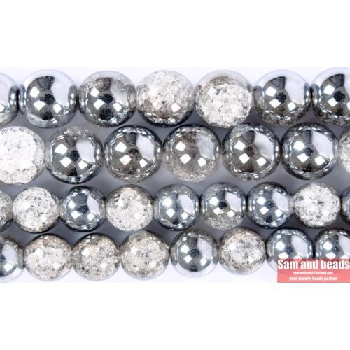 Wholesale half silver plated white snow cracked crystal quartz loose beads for jewelry making DIY bracelet Necklace SCB20