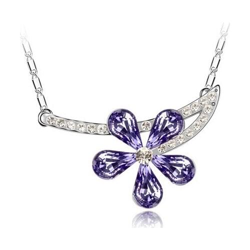 JS N083 Austrian Crystal Multicolor Flower Pendant Necklace For Woman White Gold Color Charming And Fascinating Jewelry
