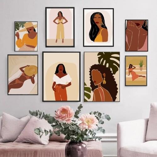 Nordic Abstract Sexy Girl Vintage Posters Leaf Plant Wall Art Canvas Painting Posters and Prints Pictures for Living Room Decor