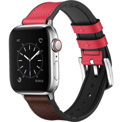 Newest Genuine Leather + Solicone watch band strap for apple watch series 1 2 3 4 5 iwatch 38mm 42mm watchbands 40mm 44mm bands