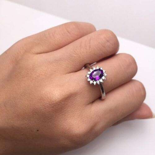 Luxury natural amethyst ring elegant purple gemstone jewelry women adjustable gemstone ring party wedding jewelry gift