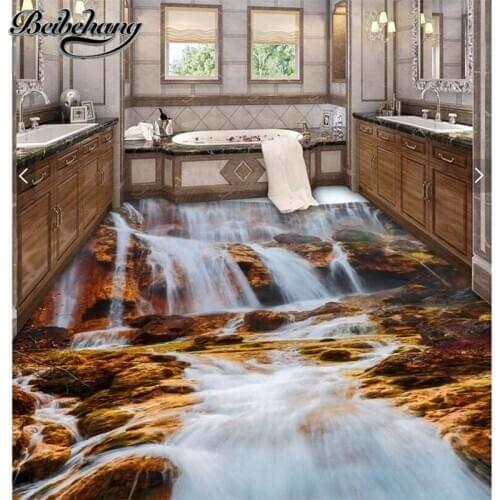Beibehang Custom self-adhesive decorative floor painting 3d waterfall mountain stream toilet bathroom bedroom 3D stereo floor