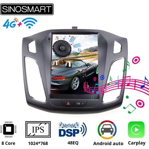 Sinosmart Tesla Style Vertical Car GPS Multimedia for Ford Focus 3 MK3 2012,2013,2014,2015,2016 2017 2018 2019 IPS Screen 9.7