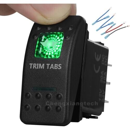 Green Led Printed Rocker Switch Trim Tabs 7P Momentary ON/OFF/ Momentary ON DPDT12V/24V+Jumper Wires Set for Car Boat Waterproof