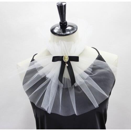 Women Mesh Black White Fake Collars Ladies Half Shirt Blouse False Collar Bowknots Neck Ruff Necklace Dress Detachable Collar