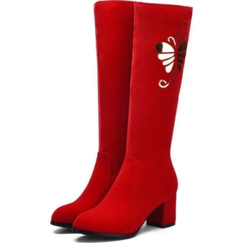 Big Size 9 10 11 12 boots women woman winter boots women women shoes botas Butterfly sequined side zipper