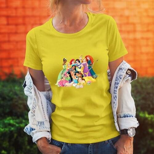 Cartoon Pattern Women T-Shirts Disney Princess Kawaii Printing Summer New Products Color T Shirts Female Comfort Dropship O-Neck