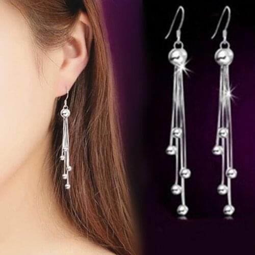 Japan And South Korea Temperament Simple Retro Silver Color Long Tassel Earrings 2021 Female Charming Round Beads Earring