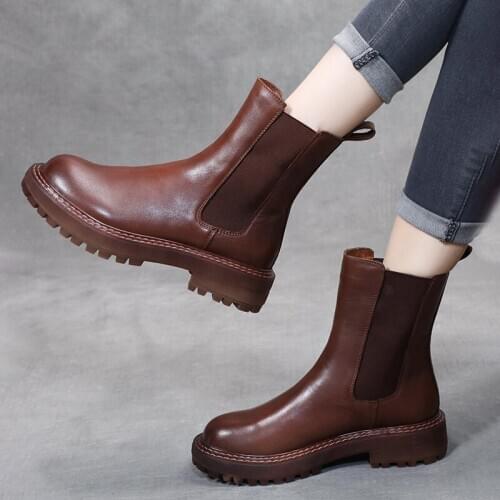 LAASIMI Women Winter Cow Leather Chelsea Boots For Woman Wedges Wool Fur Warm Snow Boots Female Solid Platform Botines Mujer