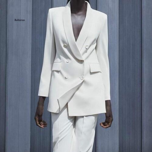 Women Fashion Office Wear Double Breasted Blazer Coat Vintage Long Sleeve Pockets Female Outerwear Chic Tops