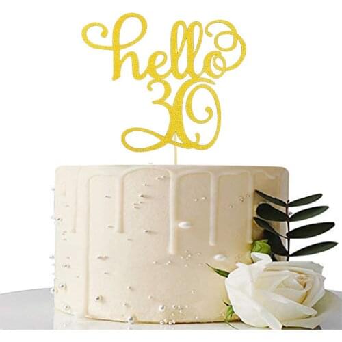 1Pcs "hello 21 30 40 50 60"Cake Toppers Gold Glitter Paper Cupcake Topper For 30 40 50th Birthday Anniversary Party Cake Decor