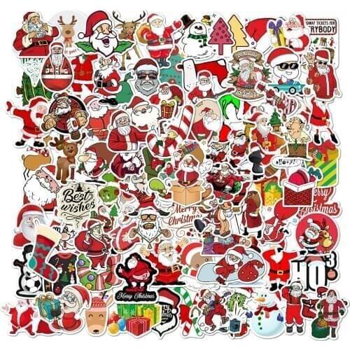 100PCS Christmas Sticker Gifts Toy For Children Santa Claus Reindeer Cartoon Decal Stickers to Snowboard Laptop Moto Car Helmet