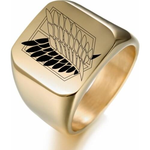 14mm Attack on Titan Black sliver Stainless Steel Ring Wings Of Liberty Flag Finger Rings For Men Women Jewelry Anime Fans