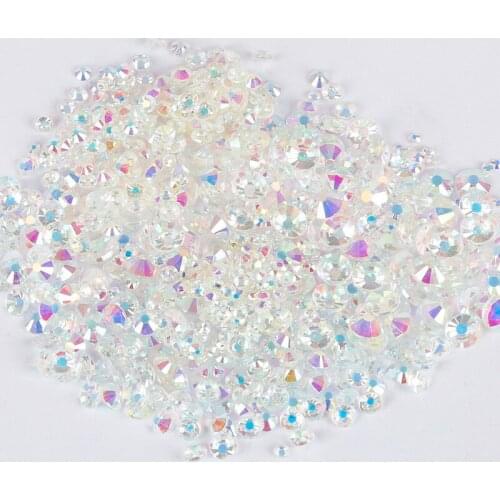 1440pcs Transparent Stone SS3-SS30 Mix Size Glass Clear AB 3D Nail Flat Non Hotfix Rhinestones for DIY Craft Clothes Accessoires