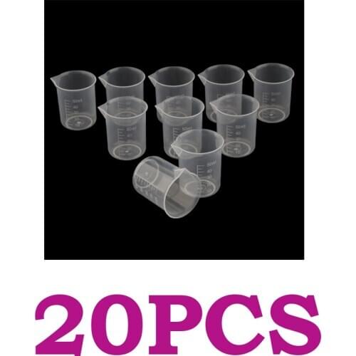 20 Pcs 50ml Reusable Plastic Measuring Cups Lab Graduated Beakers Measuring Jugs, Premium, Durable