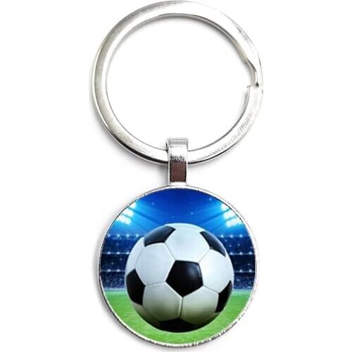 2020 / Fashion Playing Football Photo Keychain Football Team Souvenir Glass Cabochon Keychain Sports Key Ring for Fans