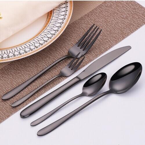 5Pcs Stainless Steel Cutlery Set Black Dinnerware Gold Knife Fork Spoon Dessert Fork Silverware Kitchen Party Dinner Tableware