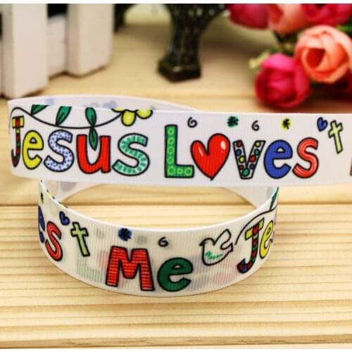 7/8'' Free shipping jesus printed grosgrain ribbon hairbow headwear party decoration diy wholesale OEM 22mm P5788