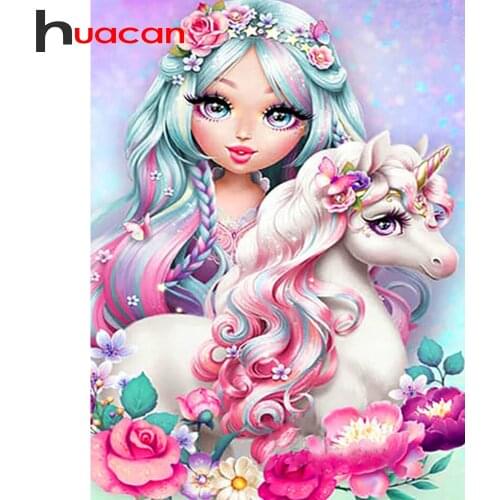 Huacan Diamond Painting Girl Horse 5D Diamond Embroidery Mosaic Cross Stitch Home Decoration Needlework