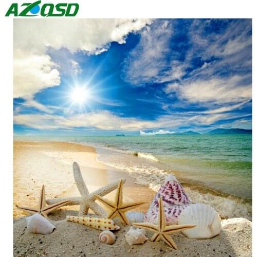 AZQSD Diamond Painting Starfish Shell Seaside Cross Stitch Handmade Full Square Diamond Embroidery Landscape Mosaic Home Decor