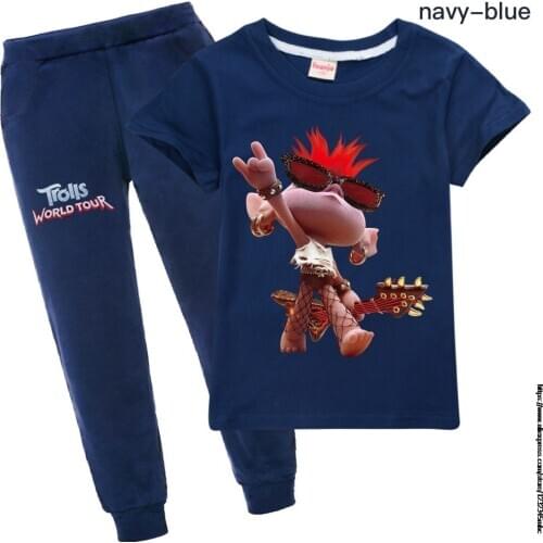 Brand Trolls 2 T-shirt Pants Suit for Teens Girls Boys Children Cartoon Anime Sweatshirt Suit Kids summer Clothes Sudadera