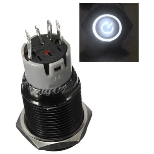 Black 16mm White Power Angle Eye 12V LED Push Button Metal Toggle Switch Sales