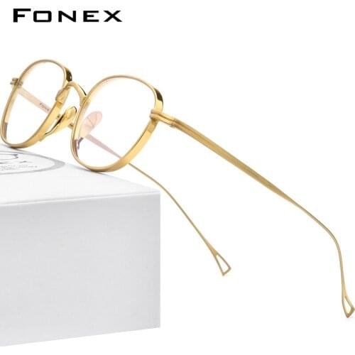 FONEX Pure Titanium Glasses Men Retro Square Prescription Eyeglasses Frame Women 2021 New Vintage Myopia Optical Eyewear F85649