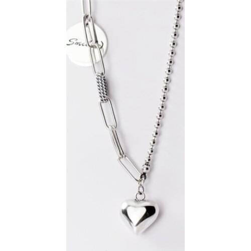 Sole Memory Round Tag Smooth Shiny Heart Pendant 925 Sterling Silver Clavicle Chain Female Necklace SNE586