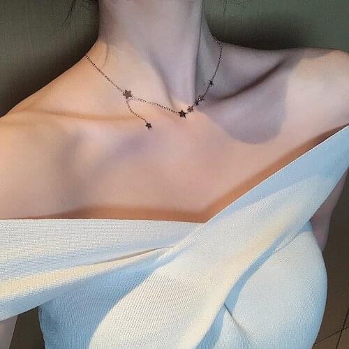 Rose Gold Titanium Stars Necklace Simple Fashion New Design Choker Pentagon-Star Neck Ornament Birthday Party Jewellery 2021