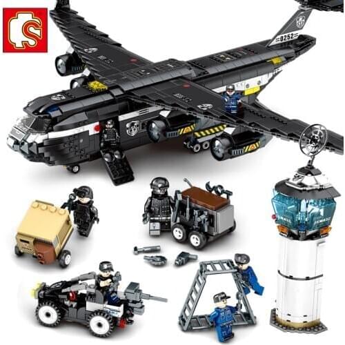 Large transport Police Aircraft SWAT Helicopter Plane Black Hawk Project Model Building Blocks Bricks Kids DIY Gifts Toys 102527