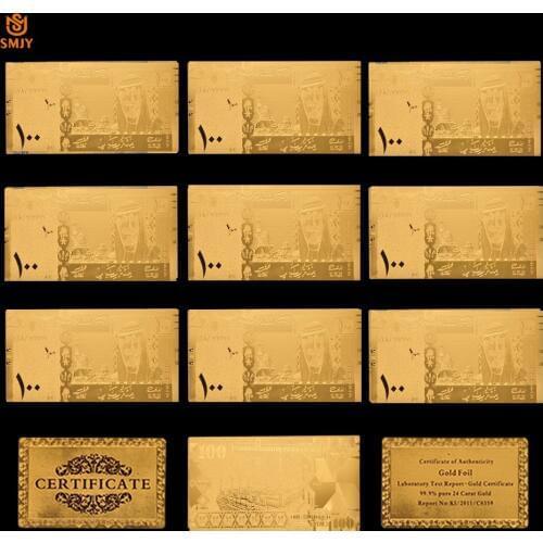 10Pcs/Lot Saudi Arabia World Currency 100 Riyal Gold Banknote Replica Paper Money Banknote Collection
