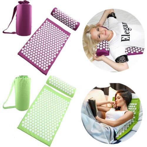 Acupressure Mat Head Neck Back Foot Massage Mat Anti-stress Pad Cushion Pillow Yoga Spike Needle Relaxation Massager with Bag