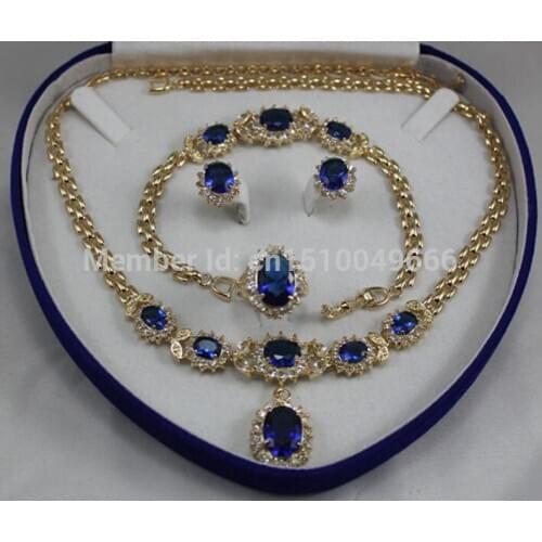Hot sale Bridal jewelry blue zircon STONE -plated Necklace Earring Ring8 Bracelet