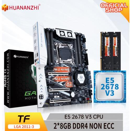HUANANZHI X99 TF X99 Motherboard with Intel XEON E5 2678 V3 with 2*8G DDR4 NON-ECC memory combo kit set NVME SATA USB 3.0 ATX