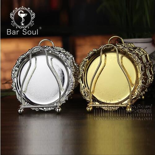 Bar Soul Mental Multifunction Cocktail Coaster Silvery Gold Cocktail Decoration Saucer Creative Drink Coasters Bar Tools