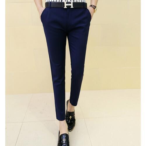 Male Summer Elastic Skinny Fashion Dress Pants Slim Casual Ankle Length Pantalon Homme Men Slim Fit Suit Pants