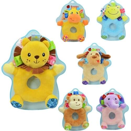 Anime Dog Elephant Monkey Lion Baby Toys 0-12 Months Soft Baby Rattles Plush Toys Soothing Sleep Appease Hand crank Plush Toys