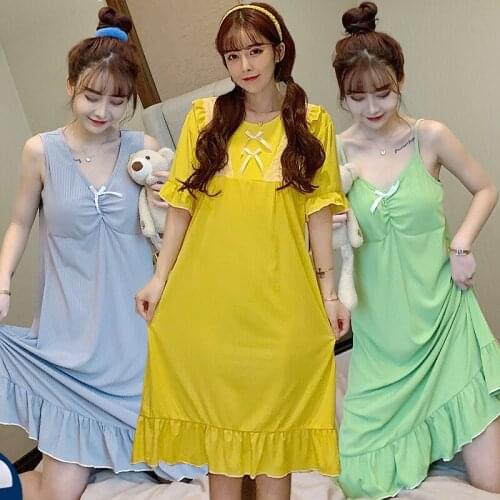 2021 Summer Sexy Short Sleeve Cotton Sweet Princess Lace Nightgowns for Women Sleepwear Night Dress Nightdress Home Dress Nighty