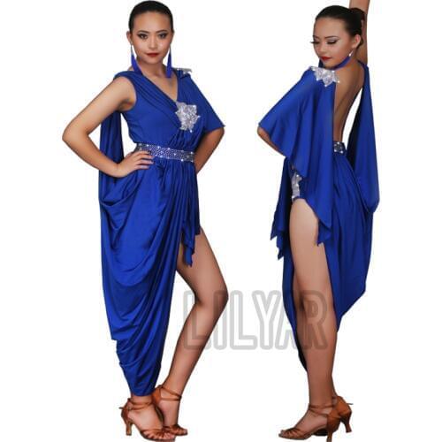 New Latin Dance Dress Competition Dress Dance Skirt Costumes Skirt Performing Dress Sparkly Rhinestones Sapphire Blue Rumba Dres